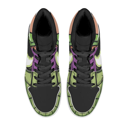 Dragon Ball Cell Anime High Top Sneakers, Green Black Purple Custom Print Streetwear Shoes, Men Women Casual Fashion Sneakers, Anime Fan Collectible Footwear Gift