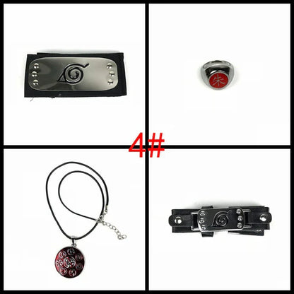 Naruto Cosplay Accessories Set, Metal Kunai Shuriken Leaf Village Headband, Sharingan Ring Necklace, Anime Ninja Prop Kit, Naruto Costume Collection Gift for Fans