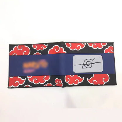 Naruto Anime Bifold Wallet, Akatsuki Red Cloud Leaf Village Symbol PU Leather Short Purse, Card Holder Cash Pocket Coin Pocket, Naruto Cosplay Anime Merch Wallet Gift for Naruto Fans
