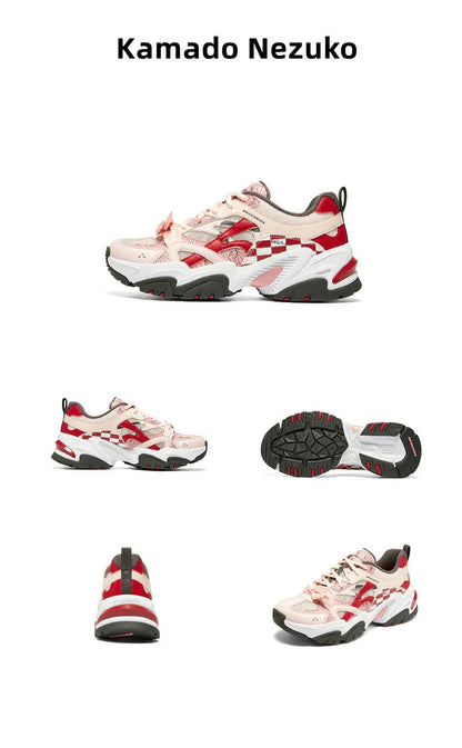 Demon Slayer Nezuko Anime Chunky Sneakers, Pink Red Checkered Unisex Casual Walking Shoes, Kamado Nezuko Themed Streetwear Athletic Footwear, Anime Cosplay Sneaker Gift for Fans