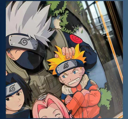 Naruto Team 7 Kakashi 3D Paper Cut Shadow Box Framed Art, Handmade Layered Papercraft Wall Decor, Anime Picture Frame, Fan Collectible Room Decor Gift