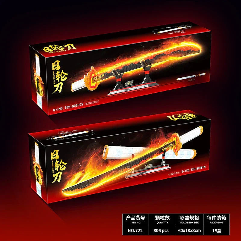 Demon Slayer Nichirin Sword Building Block Set, Rengoku Kyojuro Katana Model with Stand, Anime Samurai Blade Bricks Kit, DIY Assembly Collectible Display Toy Gift for Demon Slayer Fans