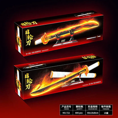 Demon Slayer Nichirin Sword Building Block Set, Rengoku Kyojuro Katana Model with Stand, Anime Samurai Blade Bricks Kit, DIY Assembly Collectible Display Toy Gift for Demon Slayer Fans