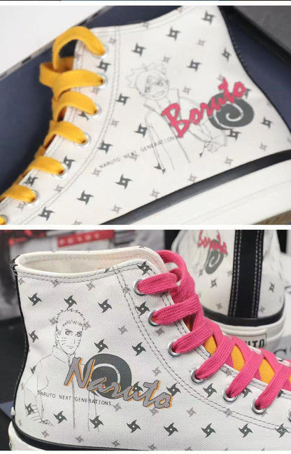 Boruto Naruto Next Generations Anime High Top Canvas Sneakers, Character Print Lace-up Casual Shoes, Breathable Memory Foam Footwear, Anime Cosplay Daily Walking Shoes, Fan Gift for Men Women Teens