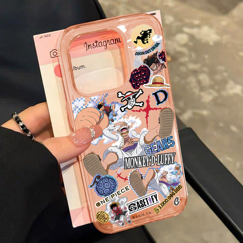 One Piece Anime Luffy Gear 5 Phone Case, Cute Nika Luffy Cartoon Printed Shockproof Protective Phone Cover, One Piece Anime Merch Case for iPhone