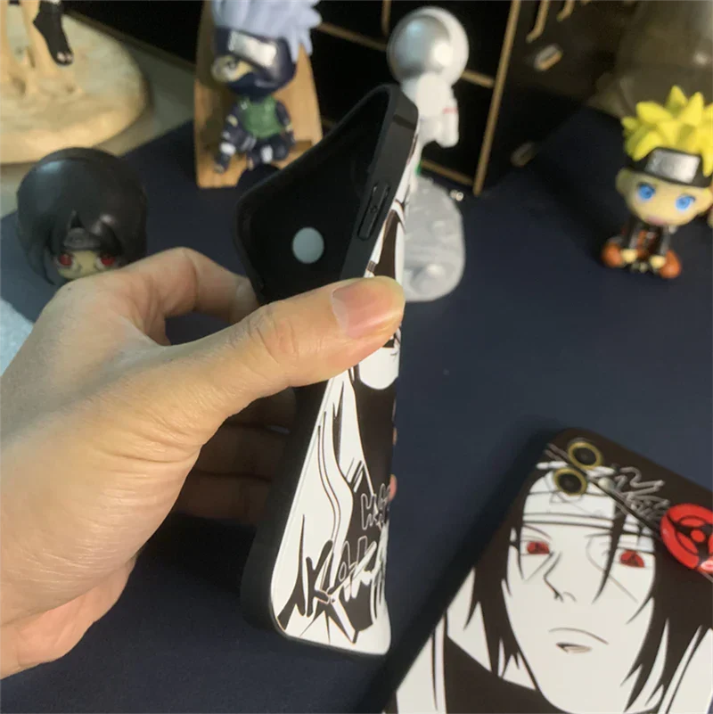 Naruto Anime Phone Case, Itachi Kakashi Black White Manga Print Case with Sharingan Pop Socket, Shockproof Soft TPU Protective Cover, Naruto Fan Phone Case Gift