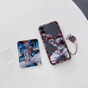 Demon Slayer Anime Phone Case, Akaza Muzan Pattern Clear Soft TPU Case with Character Pendant, Shockproof Slim Protective Phone Cover, Cute Anime Phone Shell for iPhone, Anime Merch Gift for Demon Slayer Fans