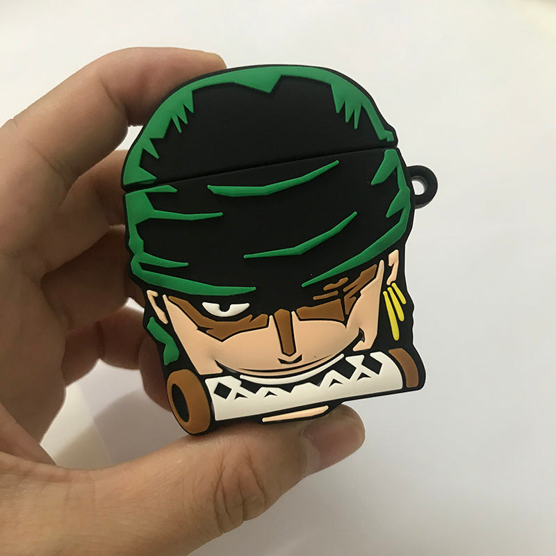 One Piece Roronoa Zoro 3D Cartoon Airpods Case, Cute Anime Zoro Silicone Earbuds Cover, Shockproof Protective Case with Keychain, One Piece Anime Merch Earphone Case for Airpods