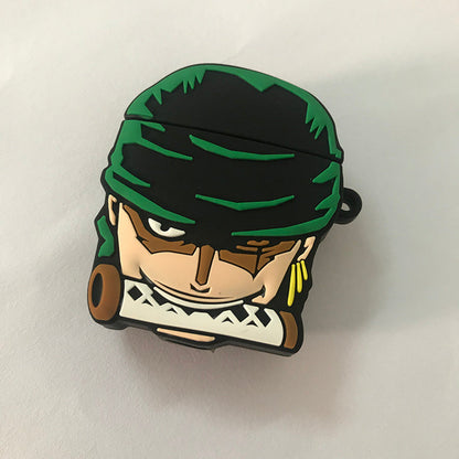 One Piece Roronoa Zoro 3D Cartoon Airpods Case, Cute Anime Zoro Silicone Earbuds Cover, Shockproof Protective Case with Keychain, One Piece Anime Merch Earphone Case for Airpods