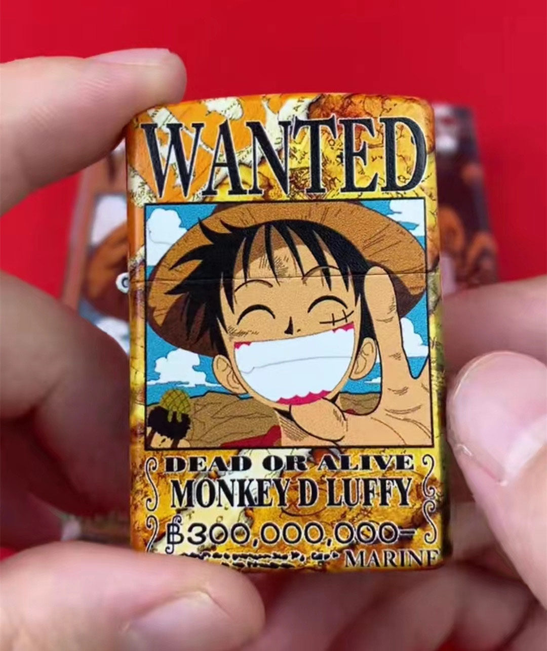 One Piece Monkey D Luffy Wanted Poster Kerosene Lighter, Anime Luffy Vintage Flip Top Windproof Lighter, Collectible Refillable Oil Lighter, Gift for One Piece Anime Fans