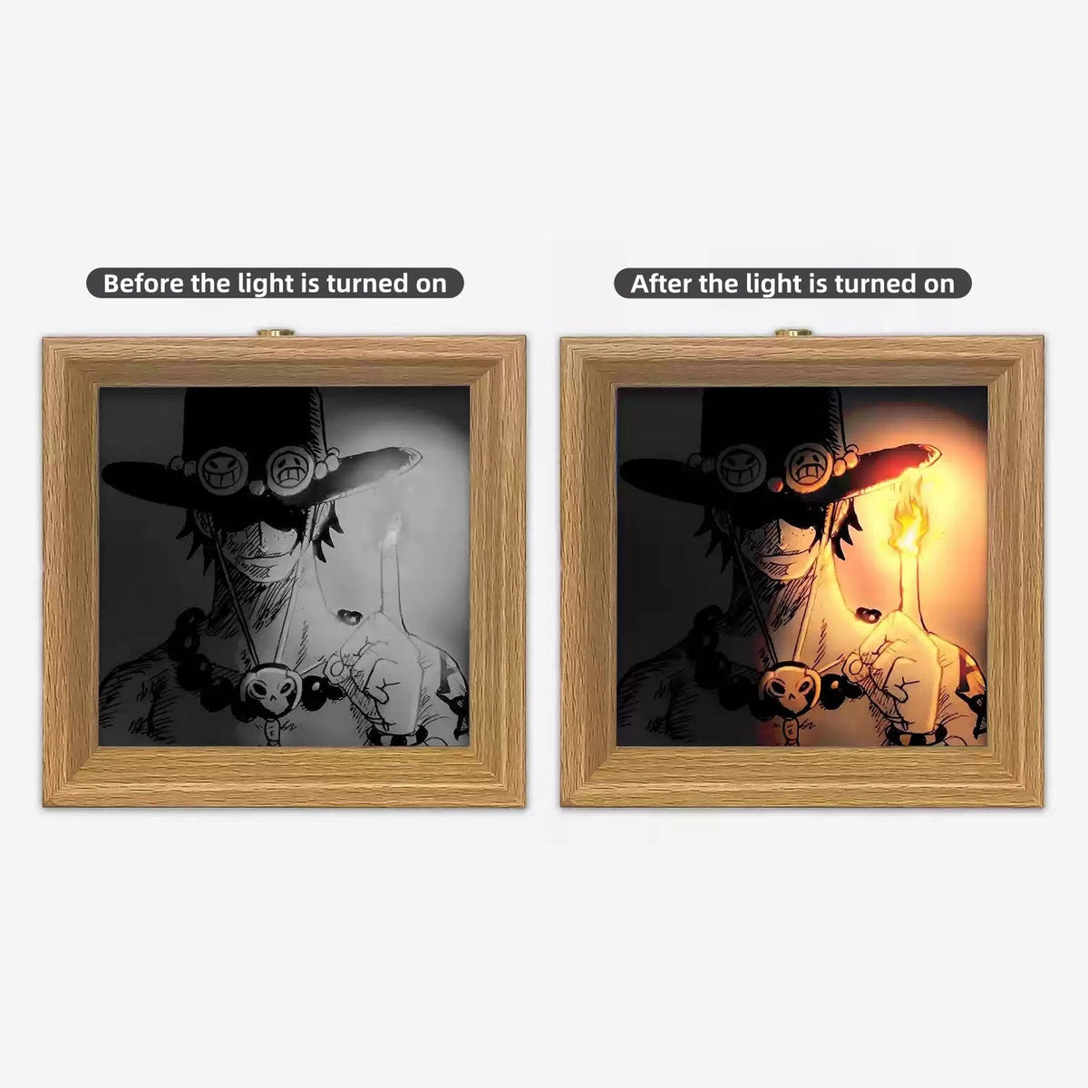One Piece Anime Light Painting Frame Night Light, Luffy Ace Zoro Wooden Photo Frame Lamp, LED Decor Table Lamp Wall Art Decor, Anime Room Decor Merch Gift for One Piece Fans