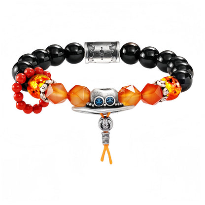 One Piece Anime Beaded Bracelet, Portgas D Ace Themed Natural Stone Woven Bracelet, Adjustable Luffy Anime Cosplay Bracelet, Handmade Bead Wristband Jewelry, Anime Merch Gift for One Piece Fans