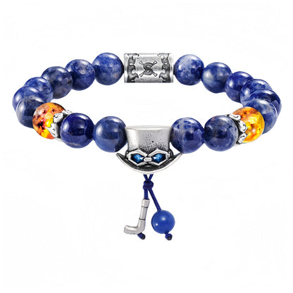 One Piece Anime Beaded Bracelet, Portgas D Ace Themed Natural Stone Woven Bracelet, Adjustable Luffy Anime Cosplay Bracelet, Handmade Bead Wristband Jewelry, Anime Merch Gift for One Piece Fans