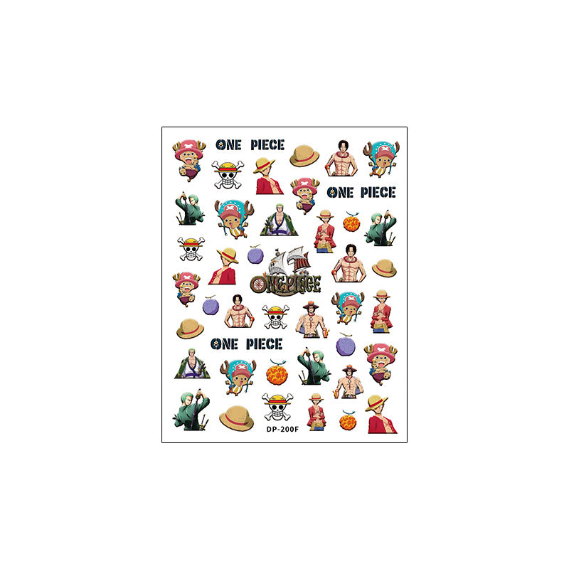 One Piece Anime Nail Stickers, 3D Self-Adhesive One Piece Luffy Zoro Character Nail Decals, Waterproof Cartoon Nail Art Stickers for DIY Nail Decorations, Anime Nail Supplies Gift for One Piece Fans